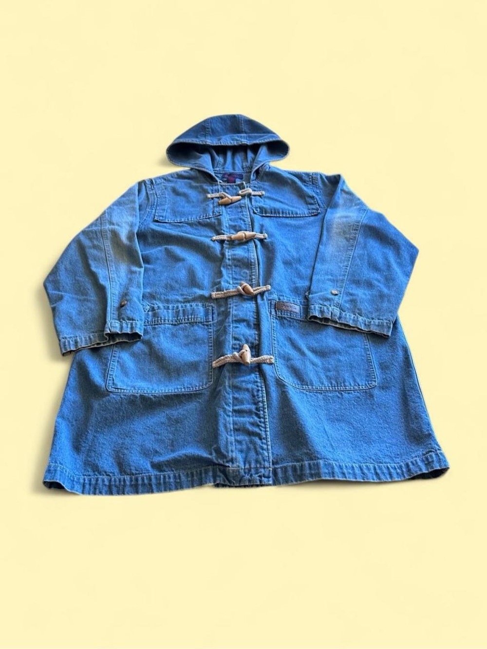 Vintage Denim & Co Hooded Denim Toggle Coat Women’s 1X Blue Duffle Jacket